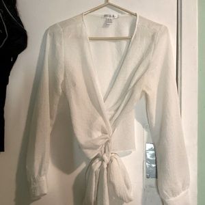 White wrap shirt , sheer material